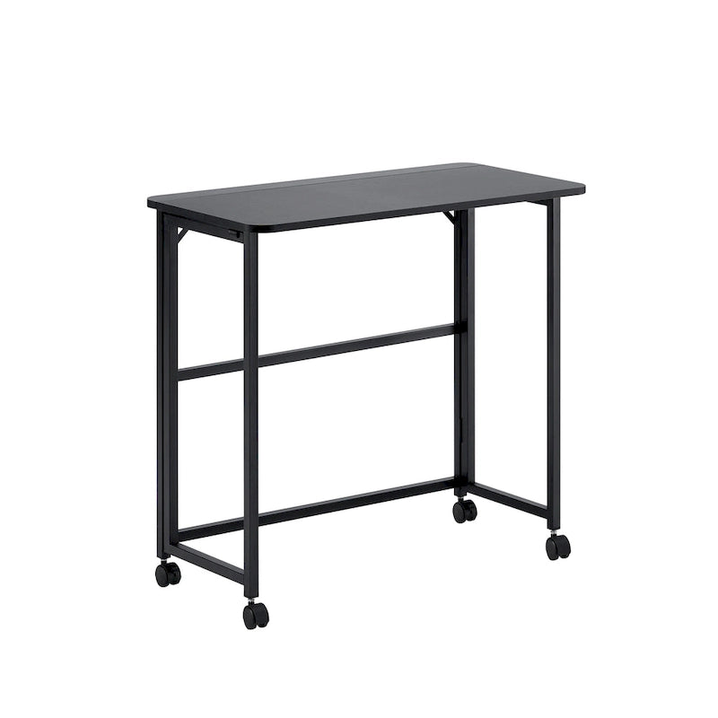 Minimalist Folding Office Desk with One Piece Desktop and 4 Moving Wheel for Home Offices and Bedrooms or Dorm Rooms