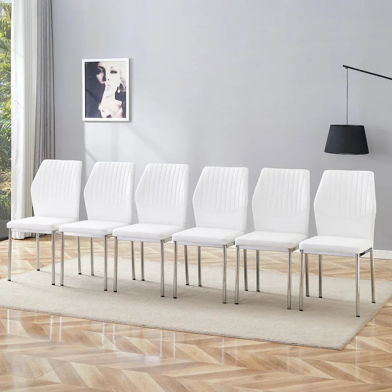 Set of 6 High Resilience Dining Chair with Metal Silver Leg