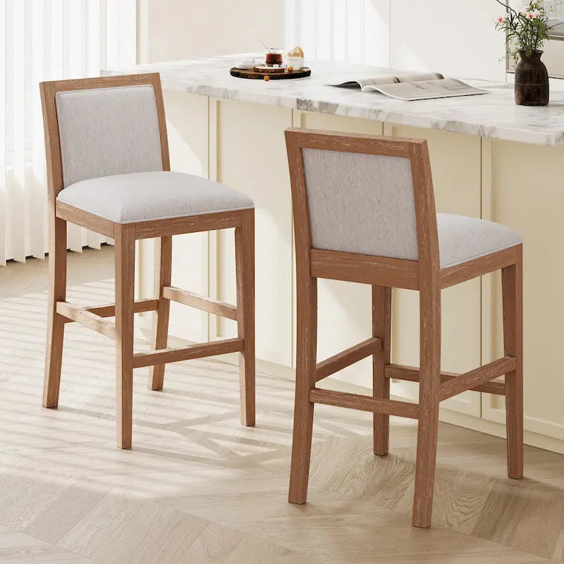 Retro Bar Stools, Set of 2 Upholstered 30.5 Bar Height Chairs with Fabric Cushion and Wood Frame