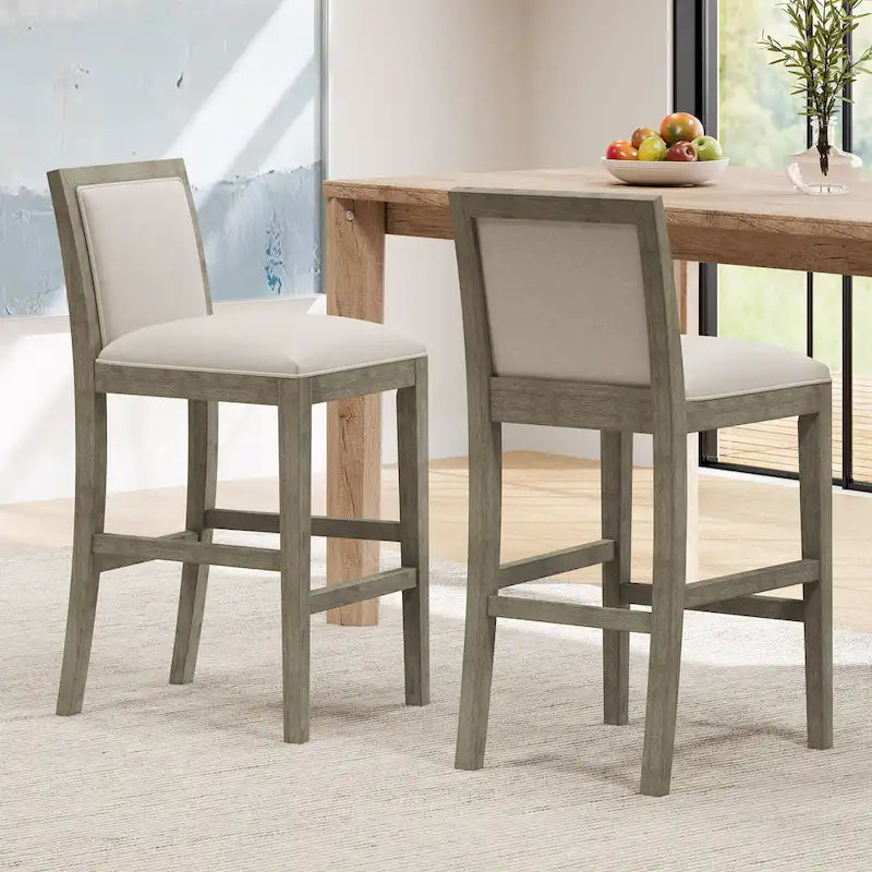 Retro Bar Stools, Set of 2 Upholstered 30.5 Bar Height Chairs with Fabric Cushion and Wood Frame