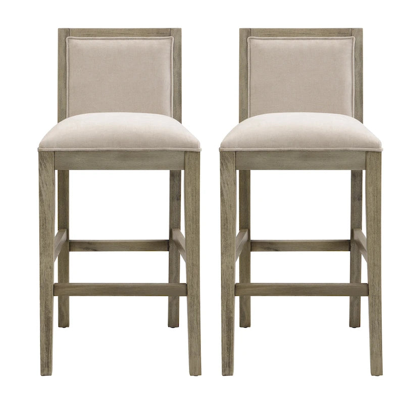 Retro Bar Stools, Set of 2 Upholstered 30.5 Bar Height Chairs with Fabric Cushion and Wood Frame