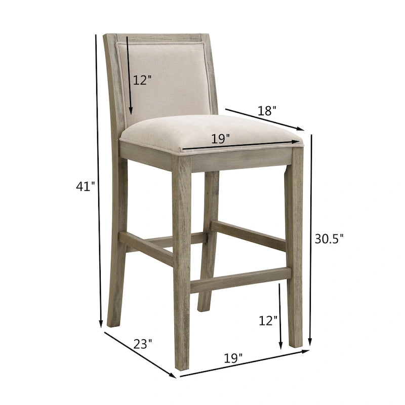 Retro Bar Stools, Set of 2 Upholstered 30.5 Bar Height Chairs with Fabric Cushion and Wood Frame