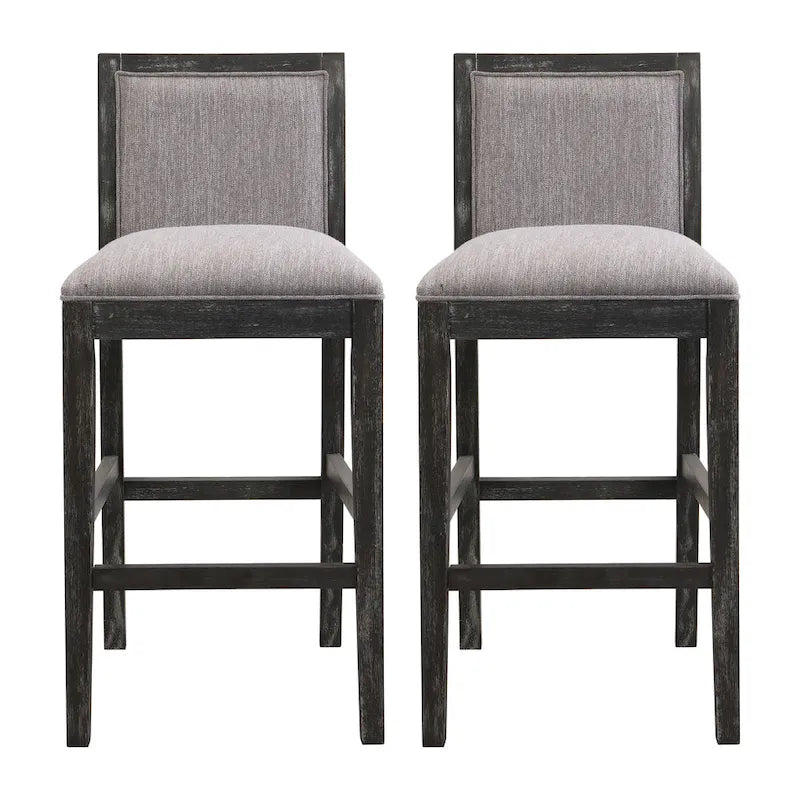 Retro Bar Stools, Set of 2 Upholstered 30.5 Bar Height Chairs with Fabric Cushion and Wood Frame