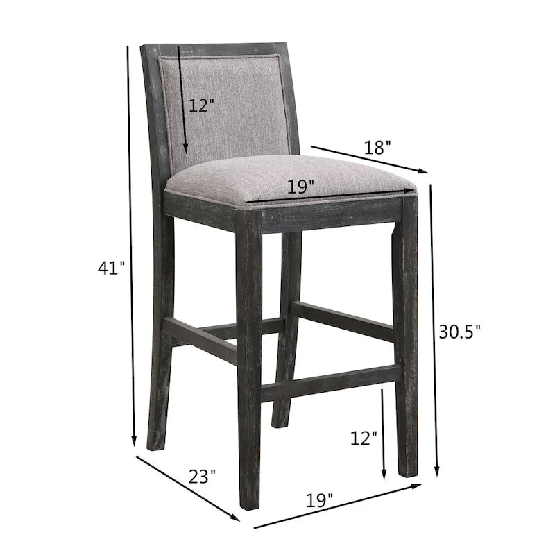Retro Bar Stools, Set of 2 Upholstered 30.5 Bar Height Chairs with Fabric Cushion and Wood Frame