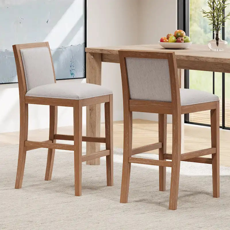 Retro Bar Stools, Set of 2 Upholstered 30.5 Bar Height Chairs with Fabric Cushion and Wood Frame