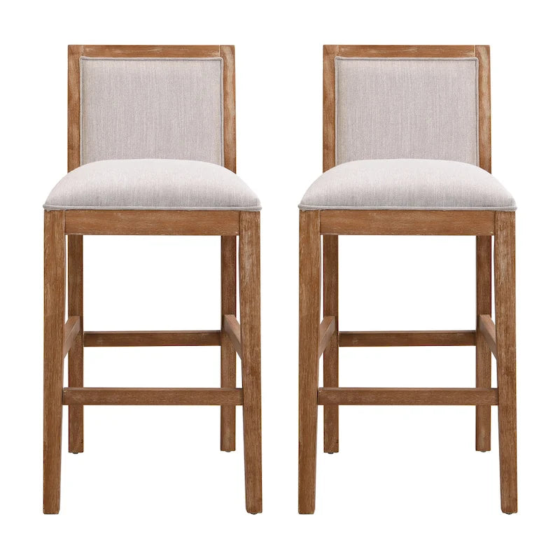 Retro Bar Stools, Set of 2 Upholstered 30.5 Bar Height Chairs with Fabric Cushion and Wood Frame