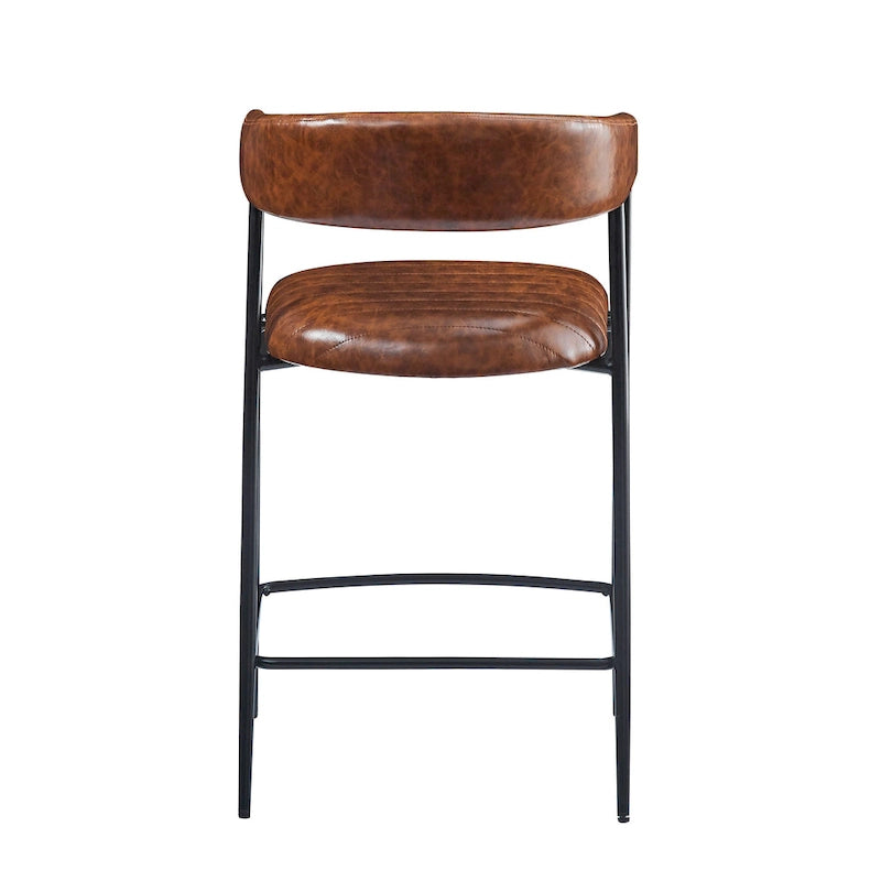 26 PU Upholstered Counter Stools, Set of 2 Bar Height Chairs with Iron Frame, Backrest, Footrest and Arms, Brown