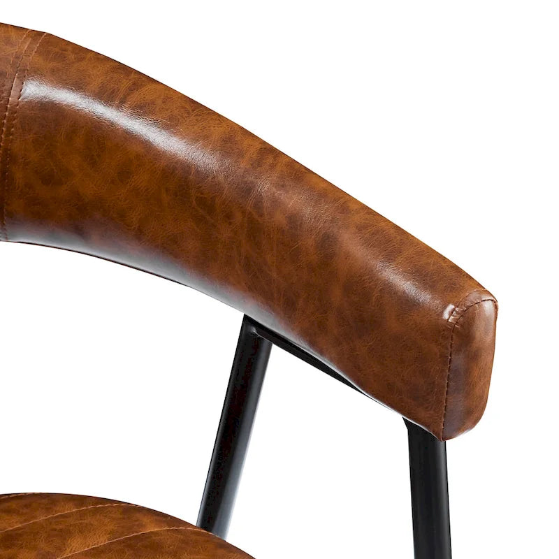 26 PU Upholstered Counter Stools, Set of 2 Bar Height Chairs with Iron Frame, Backrest, Footrest and Arms, Brown