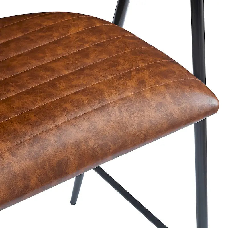 26 PU Upholstered Counter Stools, Set of 2 Bar Height Chairs with Iron Frame, Backrest, Footrest and Arms, Brown
