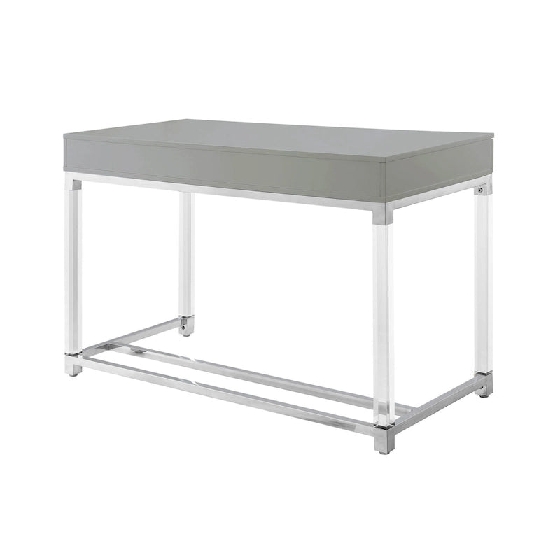 48 White Clear and Gold Wood Acrylic and Stainless Steel Writing Desk With Two Drawers