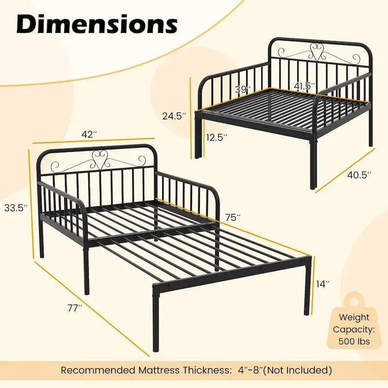 Metal Daybed Extendable Daybed to Twin Size Bed Heavy Duty - See Details