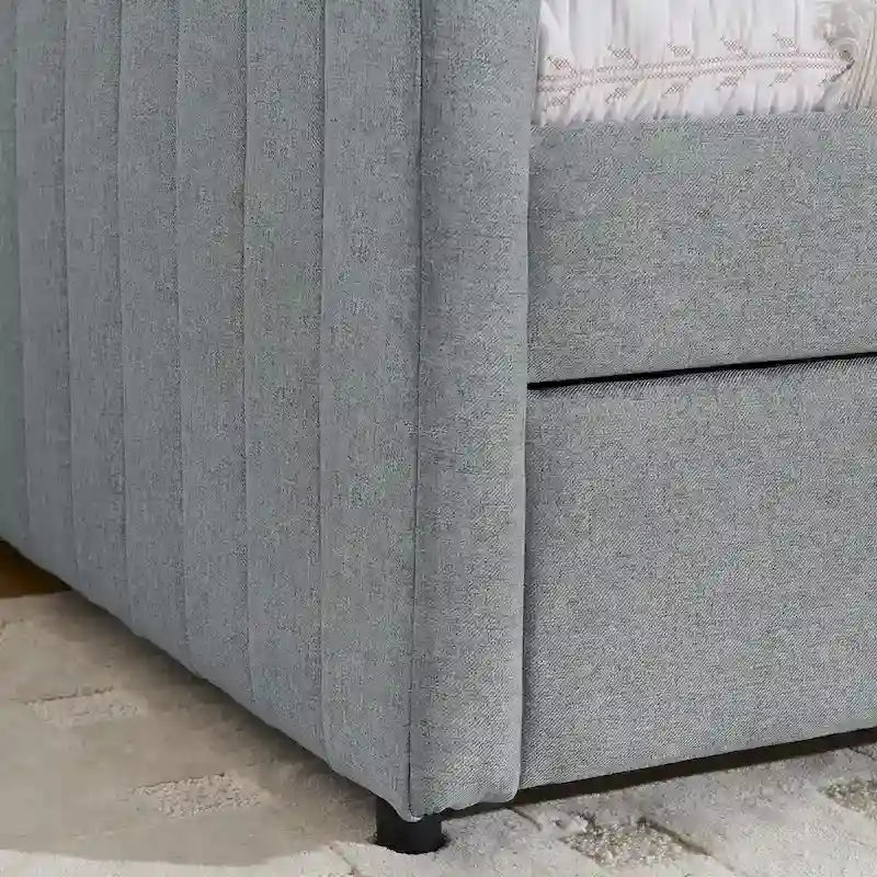 Twin Size Linen Daybed with Trundle & Vertical Stripes - 500LB Capacity