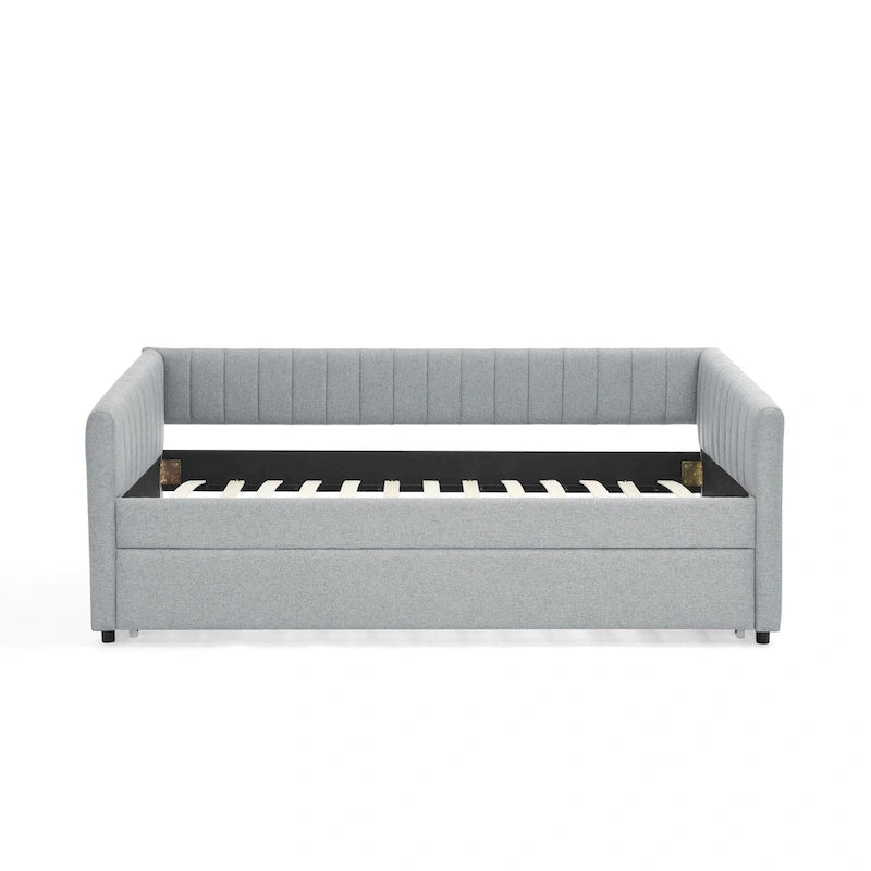 Twin Size Linen Daybed with Trundle & Vertical Stripes - 500LB Capacity