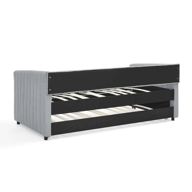 Twin Size Linen Daybed with Trundle & Vertical Stripes - 500LB Capacity