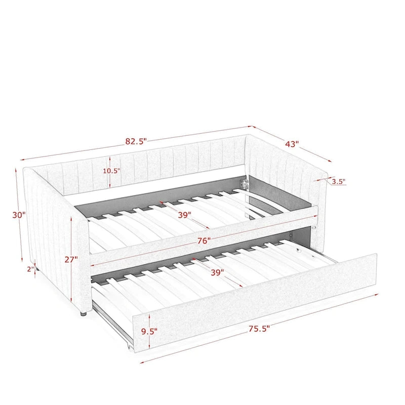 Twin Size Linen Daybed with Trundle & Vertical Stripes - 500LB Capacity