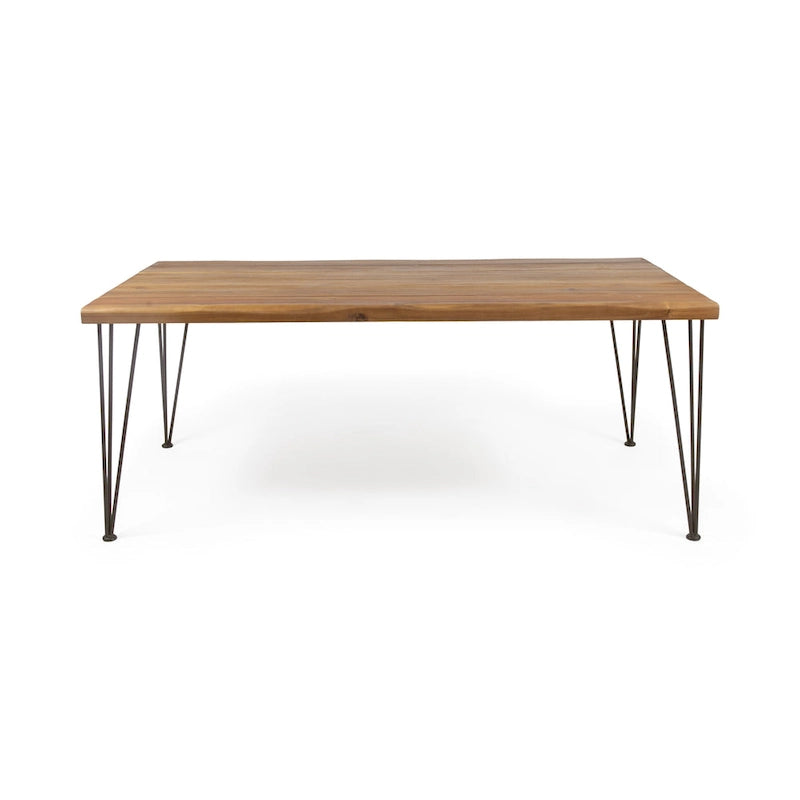 Acacia Wood 72-Inch Dining Table - teak finish + rustic metal