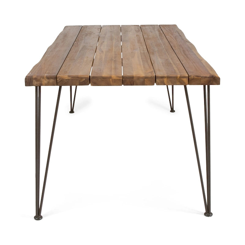 Acacia Wood 72-Inch Dining Table - teak finish + rustic metal