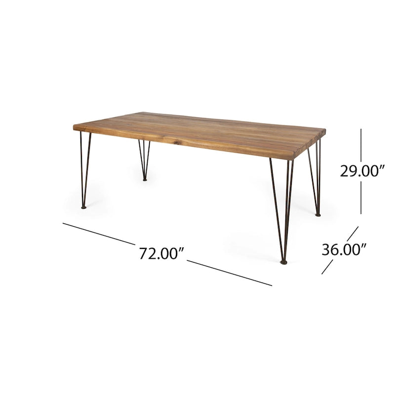 Acacia Wood 72-Inch Dining Table - teak finish + rustic metal
