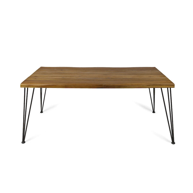 Acacia Wood 72-Inch Dining Table - teak finish + rustic metal