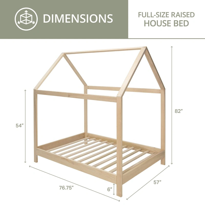 Full-size house-shaped bed with adjustable base