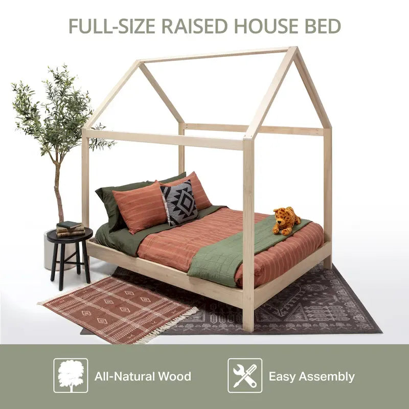 Full-size house-shaped bed with adjustable base