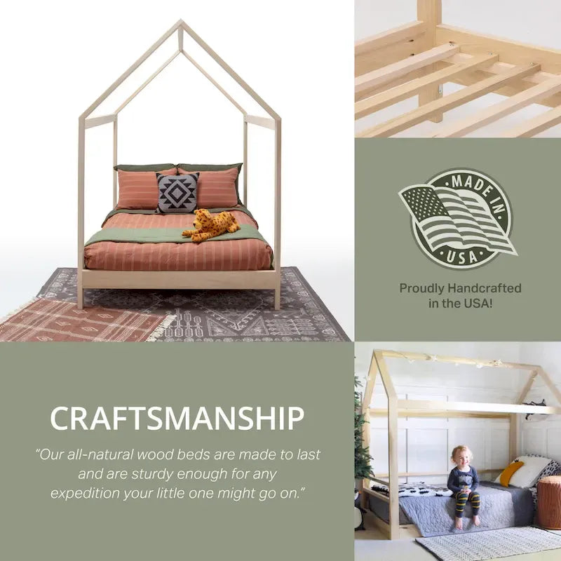 Full-size house-shaped bed with adjustable base