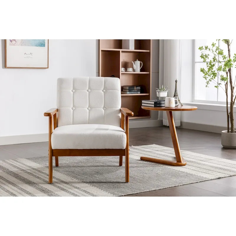 Fauteuil d'appoint avec accoudoirs et pieds en bois massif, pour salon, chambre à coucher, studio