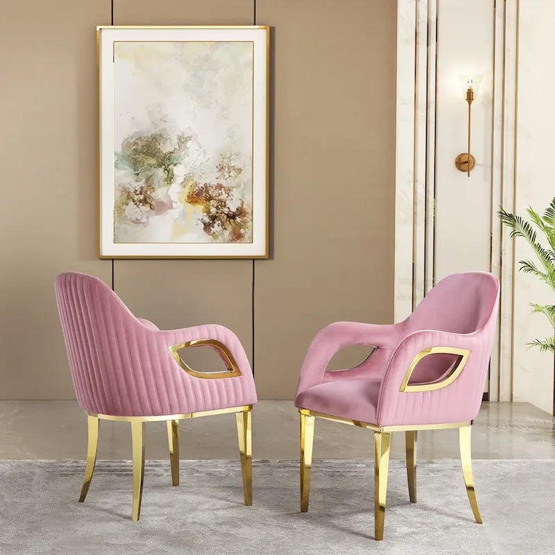 Armchairs Velvet Upholstered Side Chairs with Fox-EyeArmrests and Mirror Stainless Steel Legs