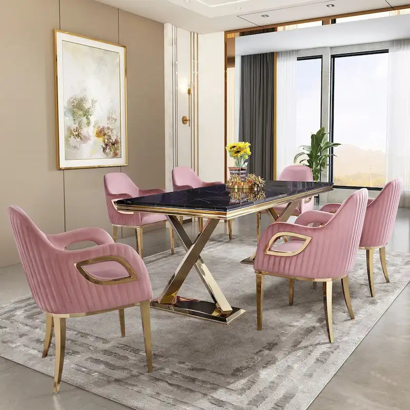 Armchairs Velvet Upholstered Side Chairs with Fox-EyeArmrests and Mirror Stainless Steel Legs