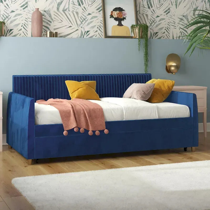 Upholstered double sofa bed with pull-out bed frame