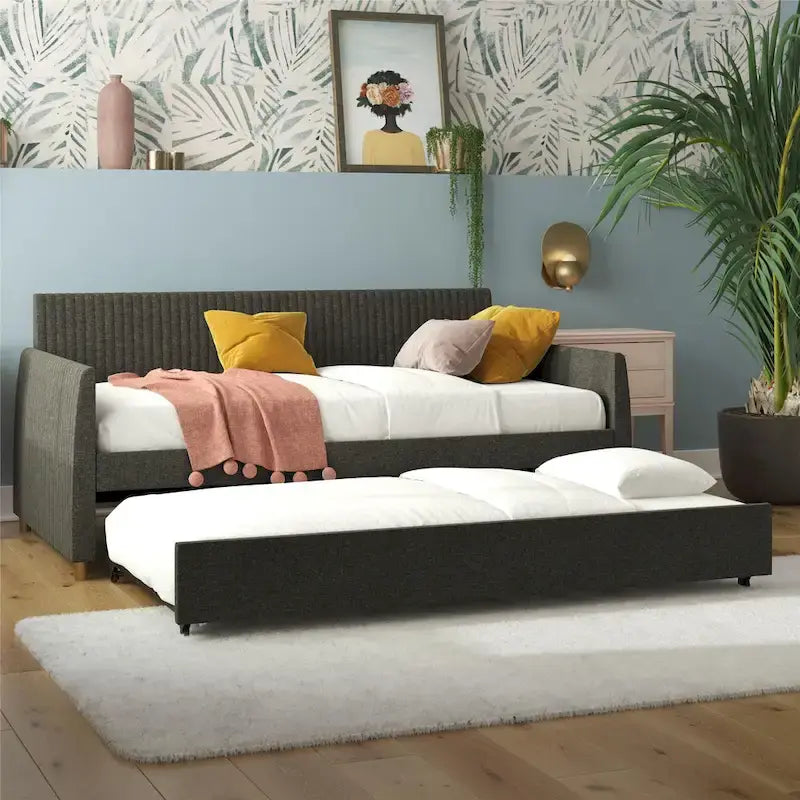 Upholstered double sofa bed with pull-out bed frame