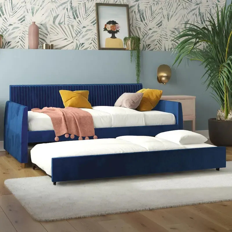 Upholstered double sofa bed with pull-out bed frame