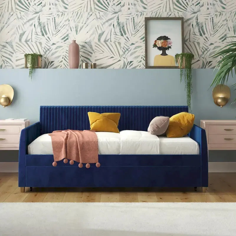 Upholstered double sofa bed with pull-out bed frame