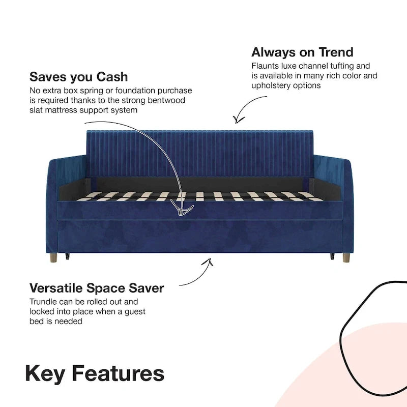 Upholstered double sofa bed with pull-out bed frame