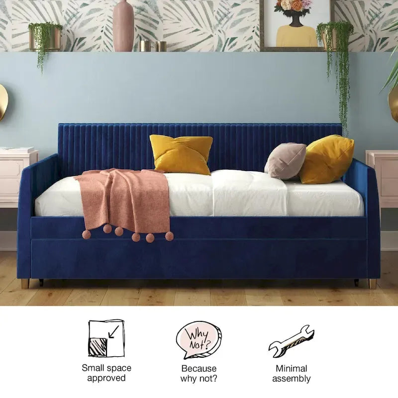 Upholstered double sofa bed with pull-out bed frame
