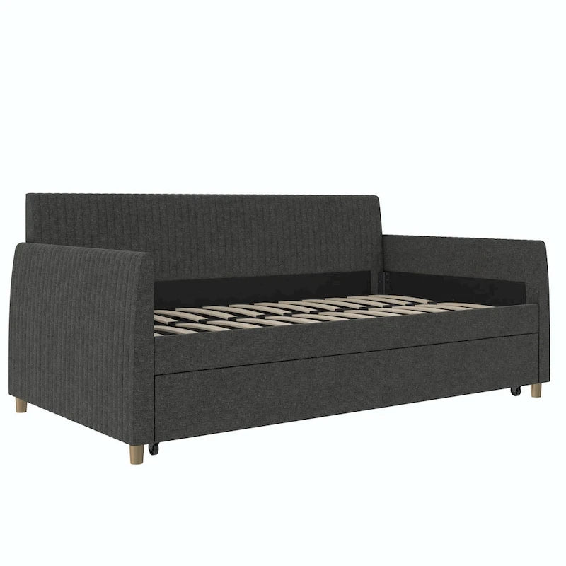 Upholstered double sofa bed with pull-out bed frame