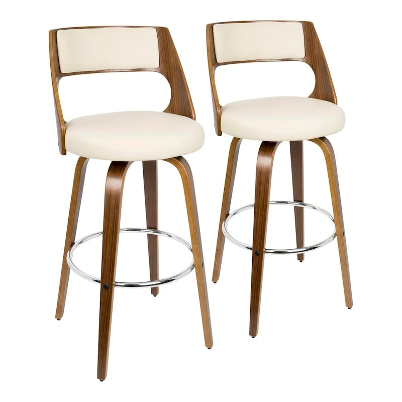 30 Fixed-Height Bar Stool with Bent Wood Legs & Round Footrest (Set of 2)