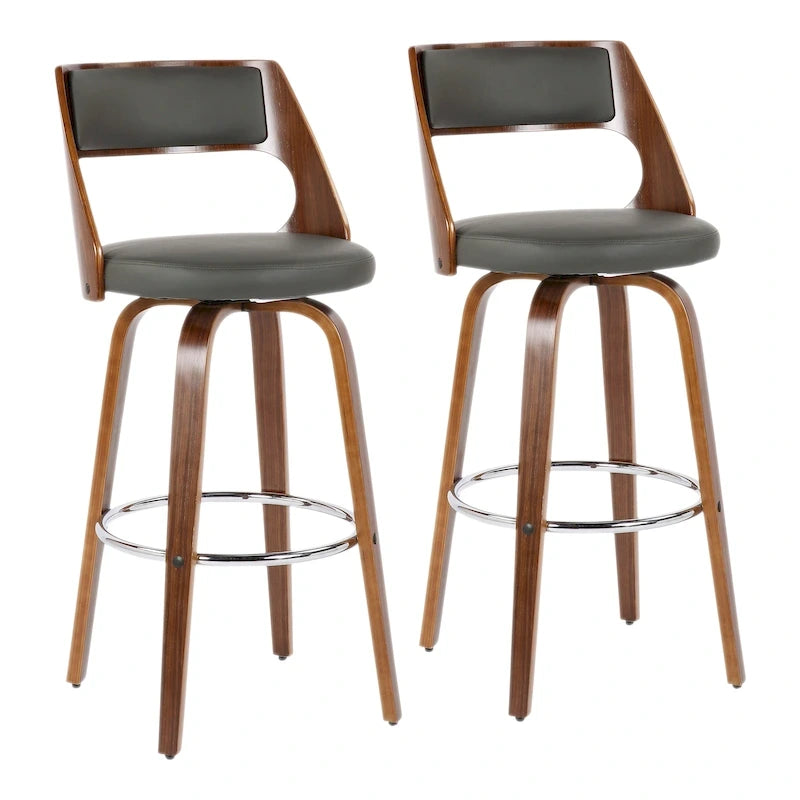 Tabouret de bar à hauteur fixe, pieds en bois courbé et repose-pieds rond (lot de 2)