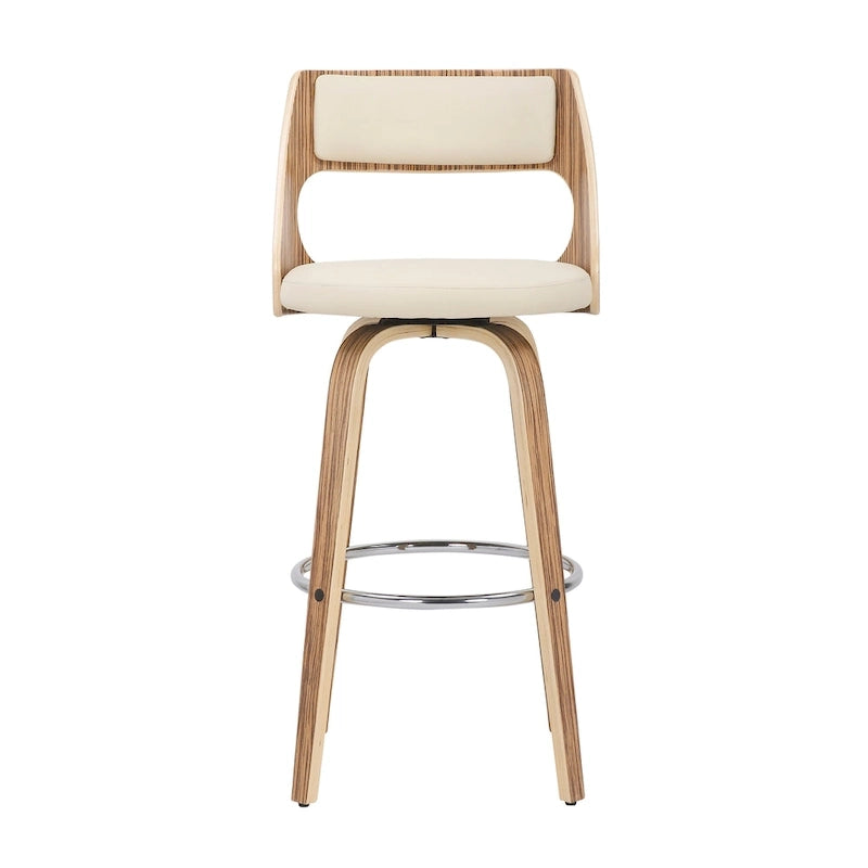 30 Fixed-Height Bar Stool with Bent Wood Legs & Round Footrest (Set of 2)