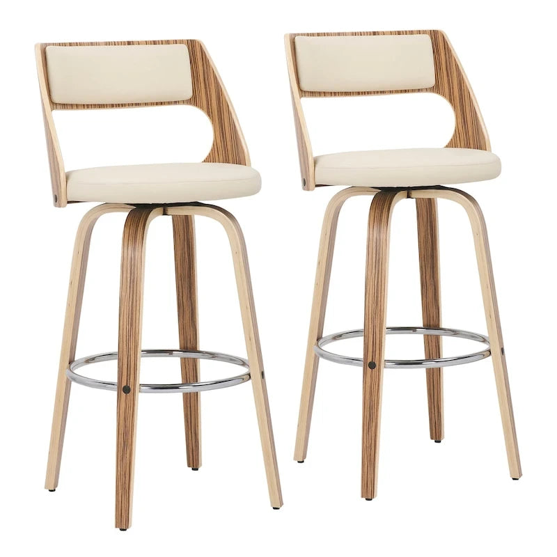 30 Fixed-Height Bar Stool with Bent Wood Legs & Round Footrest (Set of 2)