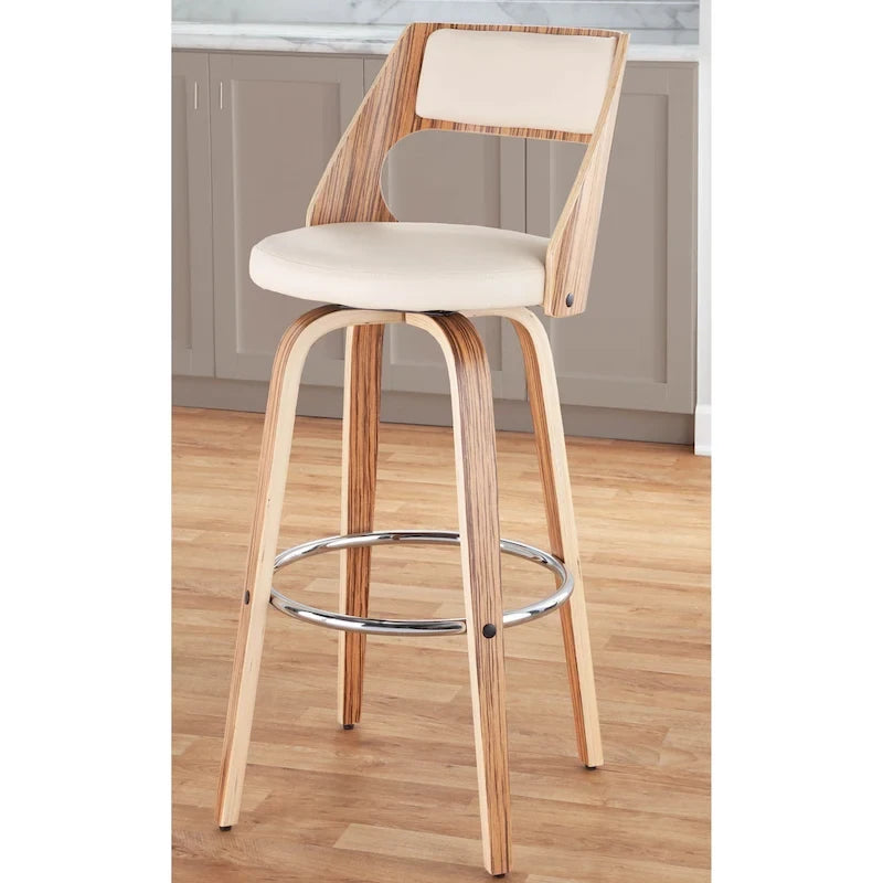 30 Fixed-Height Bar Stool with Bent Wood Legs & Round Footrest (Set of 2)