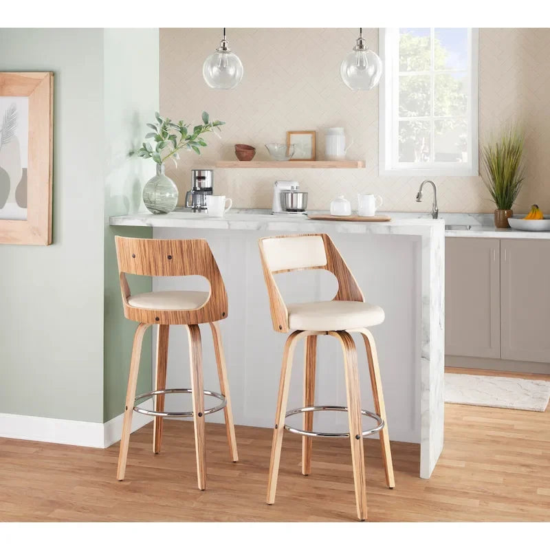 30 Fixed-Height Bar Stool with Bent Wood Legs & Round Footrest (Set of 2)