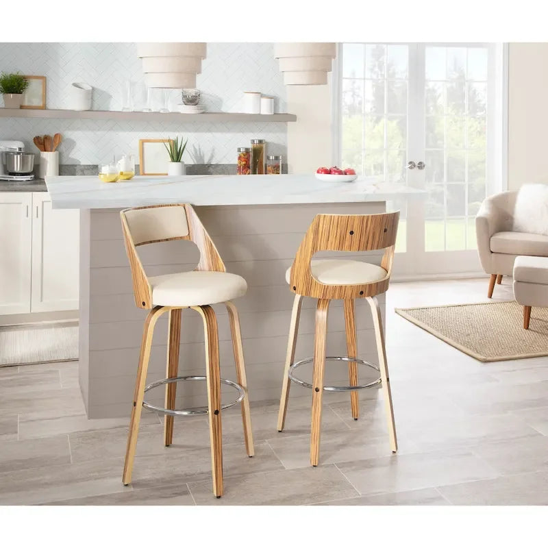 30 Fixed-Height Bar Stool with Bent Wood Legs & Round Footrest (Set of 2)