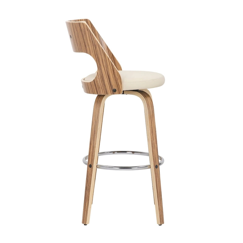 30 Fixed-Height Bar Stool with Bent Wood Legs & Round Footrest (Set of 2)