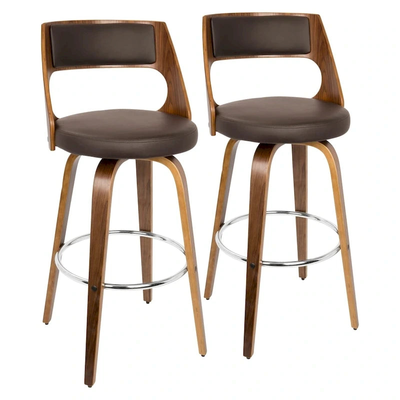 30 Fixed-Height Bar Stool with Bent Wood Legs & Round Footrest (Set of 2)
