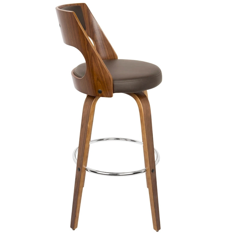 30 Fixed-Height Bar Stool with Bent Wood Legs & Round Footrest (Set of 2)
