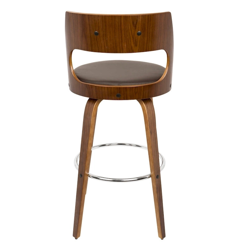 30 Fixed-Height Bar Stool with Bent Wood Legs & Round Footrest (Set of 2)