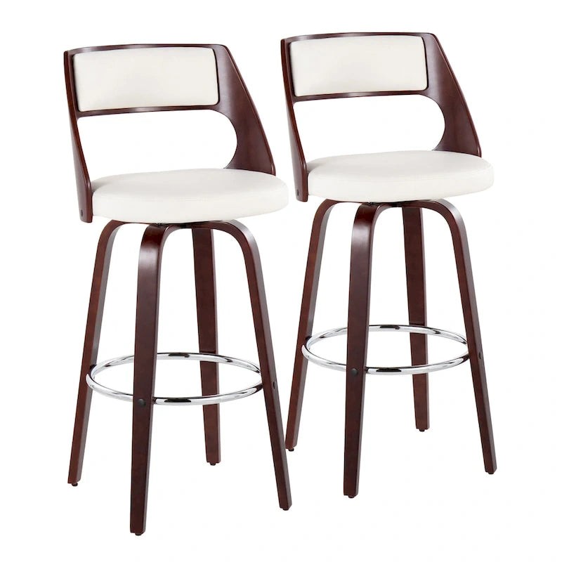 30 Fixed-Height Bar Stool with Bent Wood Legs & Round Footrest (Set of 2)