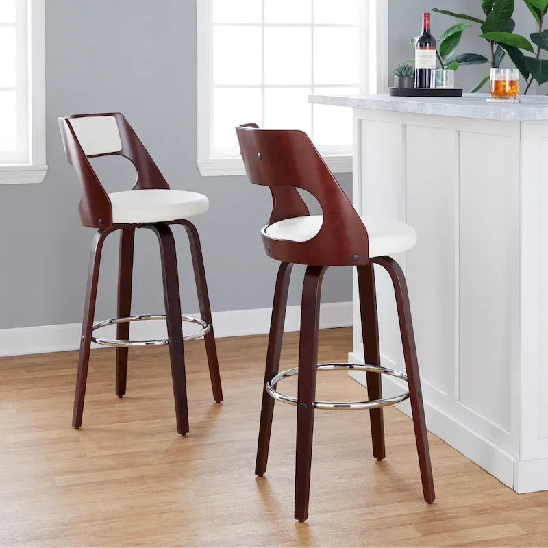 30 Fixed-Height Bar Stool with Bent Wood Legs & Round Footrest (Set of 2)