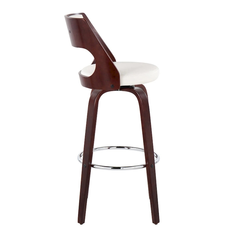 30 Fixed-Height Bar Stool with Bent Wood Legs & Round Footrest (Set of 2)